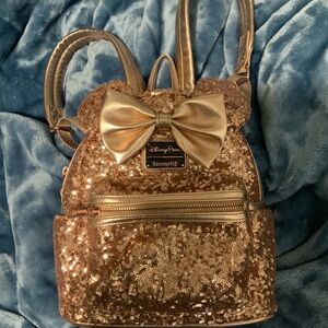 Loungefly Disney Parks Rose Gold Sequin Mini Backpack